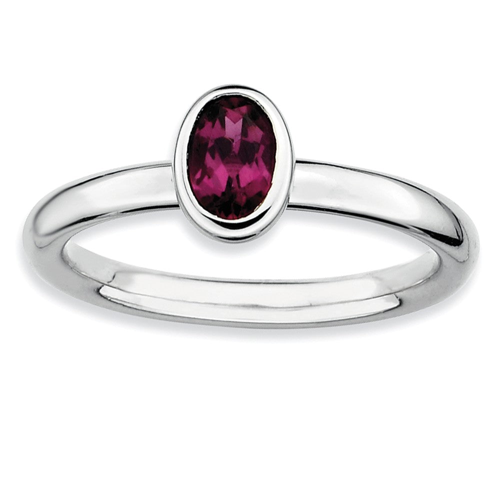 Silver Stackable Oval Rhodolite Garnet Solitaire Ring, Item R9341 by The Black Bow Jewelry Co.