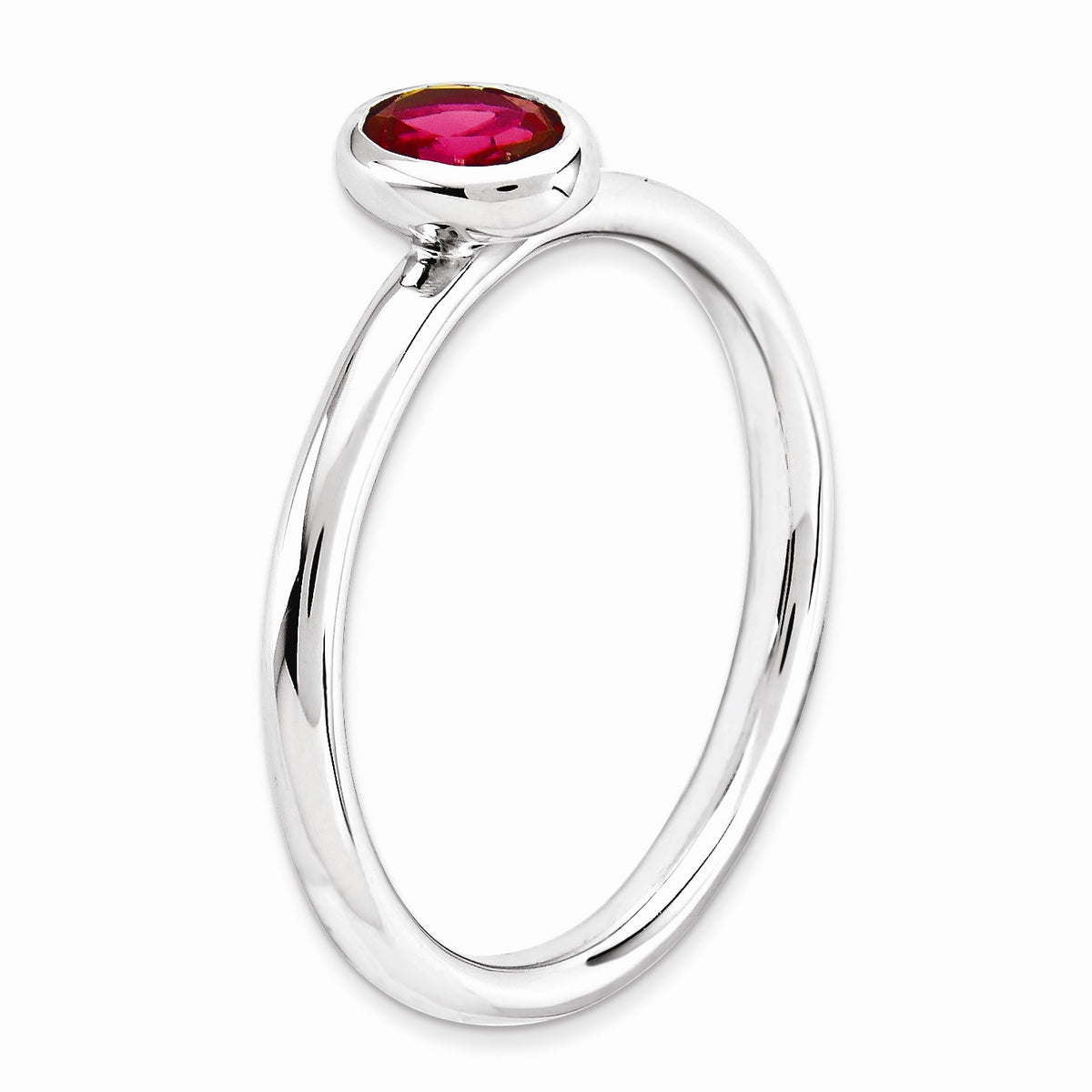 Alternate view of the Sterling Silver Stackable Oval Created Ruby Solitaire Ring by The Black Bow Jewelry Co.