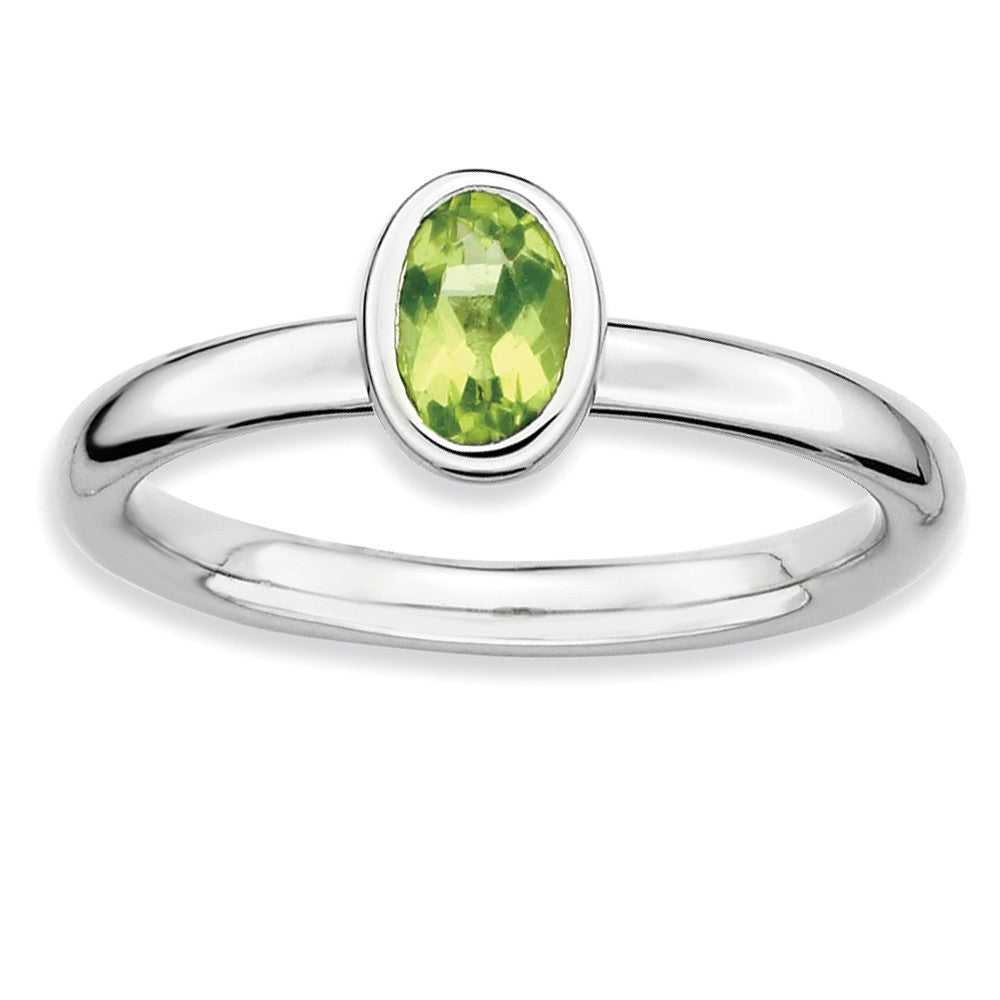 Silver Stackable Oval Peridot Solitaire Ring, Item R9343 by The Black Bow Jewelry Co.