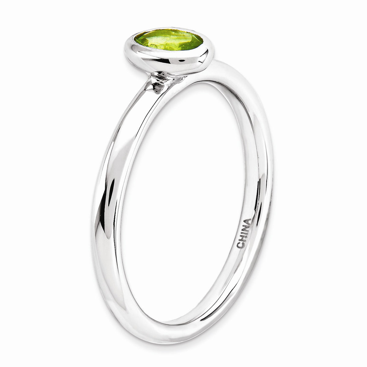 Alternate view of the Silver Stackable Oval Peridot Solitaire Ring by The Black Bow Jewelry Co.