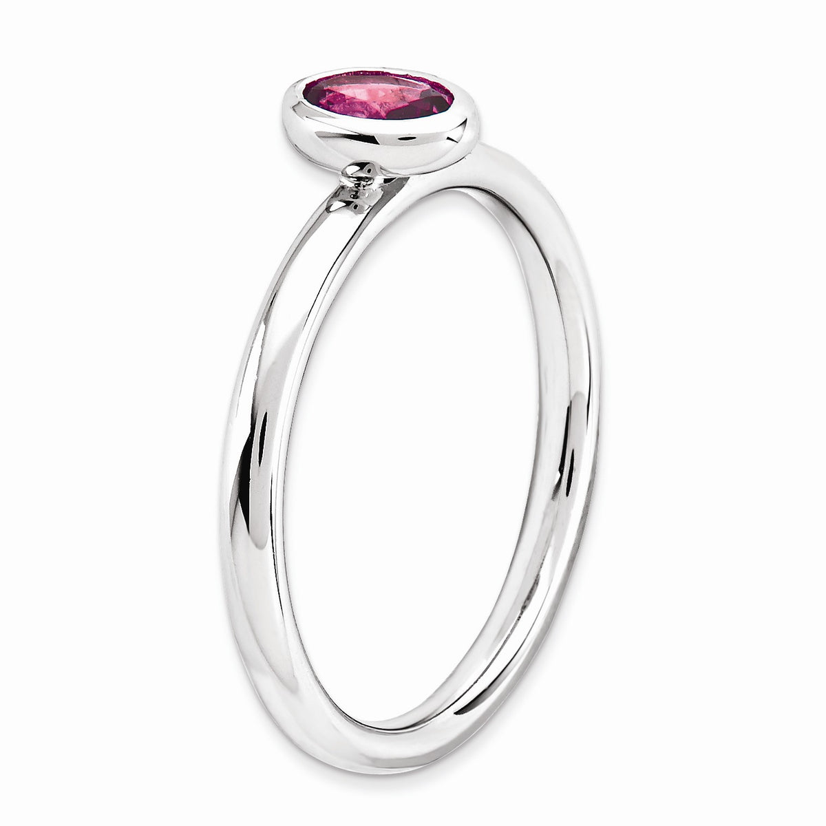 Alternate view of the Sterling Silver Stackable Oval Pink Tourmaline Solitaire Ring by The Black Bow Jewelry Co.