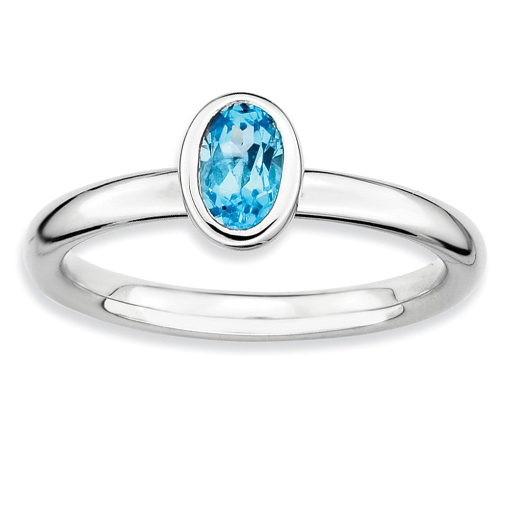 Sterling Silver Stackable Oval Blue Topaz Solitaire Ring, Item R9347 by The Black Bow Jewelry Co.