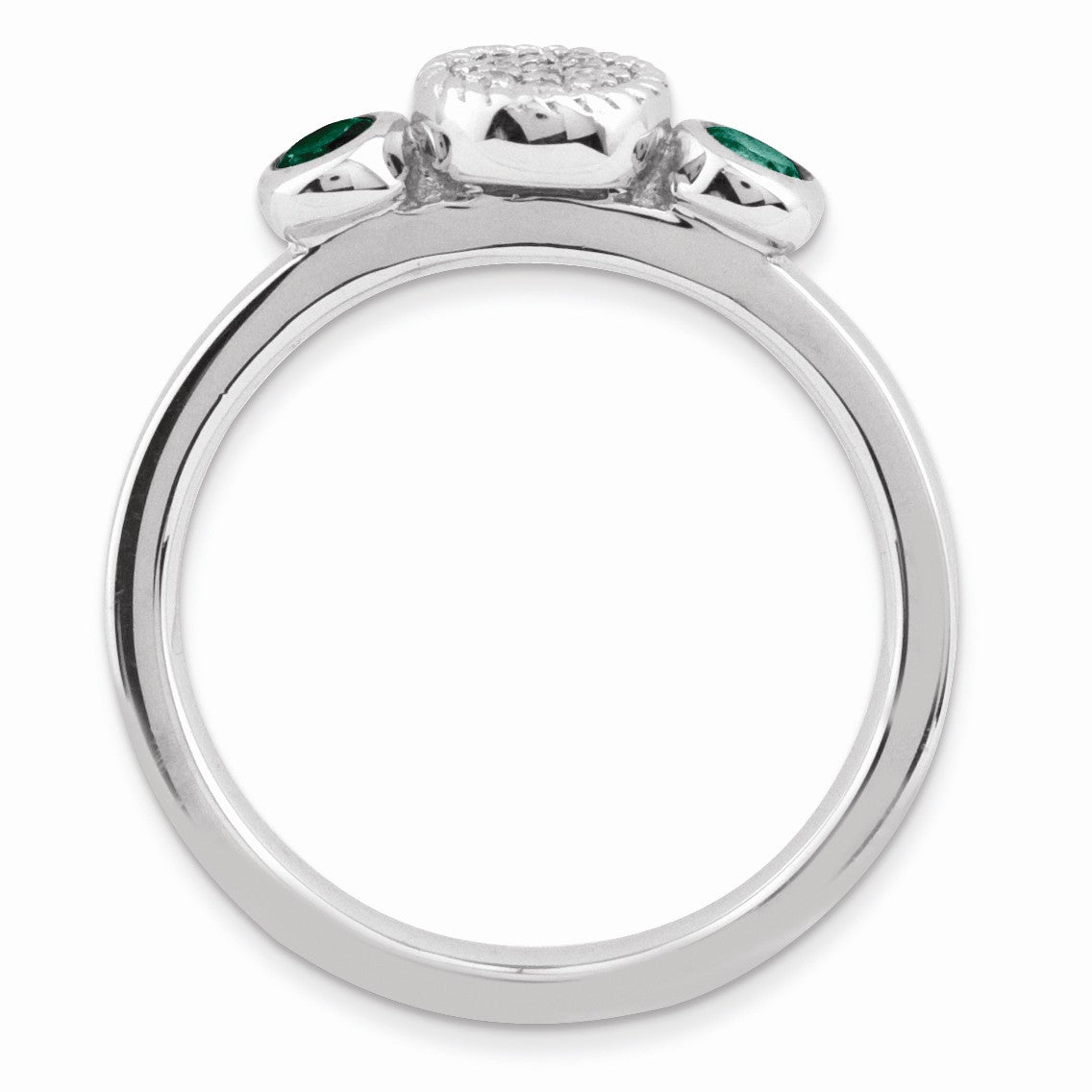 Alternate view of the Sterling Silver Stackable Created Emerald &amp; .05 Ctw HI/I3 Diamond Ring by The Black Bow Jewelry Co.