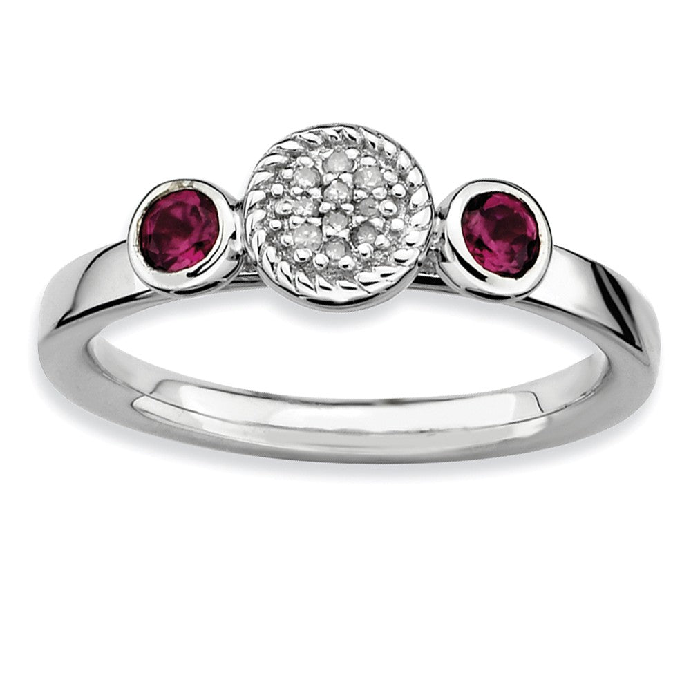 Sterling Silver Stackable Rhodolite Garnet &amp; .05Ctw HI/I3 Diamond Ring, Item R9354 by The Black Bow Jewelry Co.