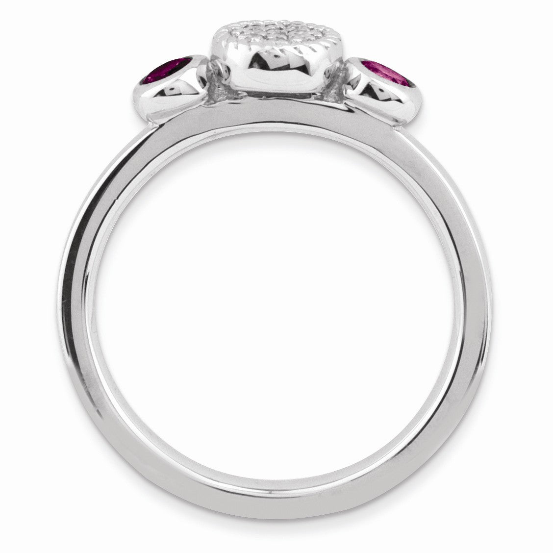 Alternate view of the Sterling Silver Stackable Rhodolite Garnet &amp; .05Ctw HI/I3 Diamond Ring by The Black Bow Jewelry Co.