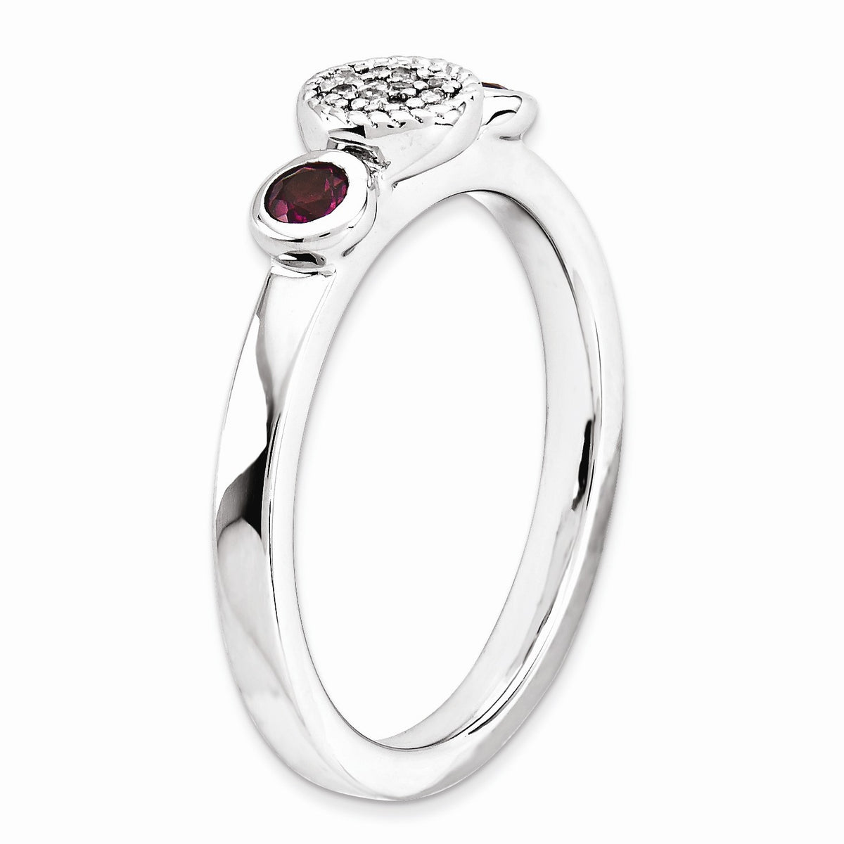 Alternate view of the Sterling Silver Stackable Rhodolite Garnet &amp; .05Ctw HI/I3 Diamond Ring by The Black Bow Jewelry Co.