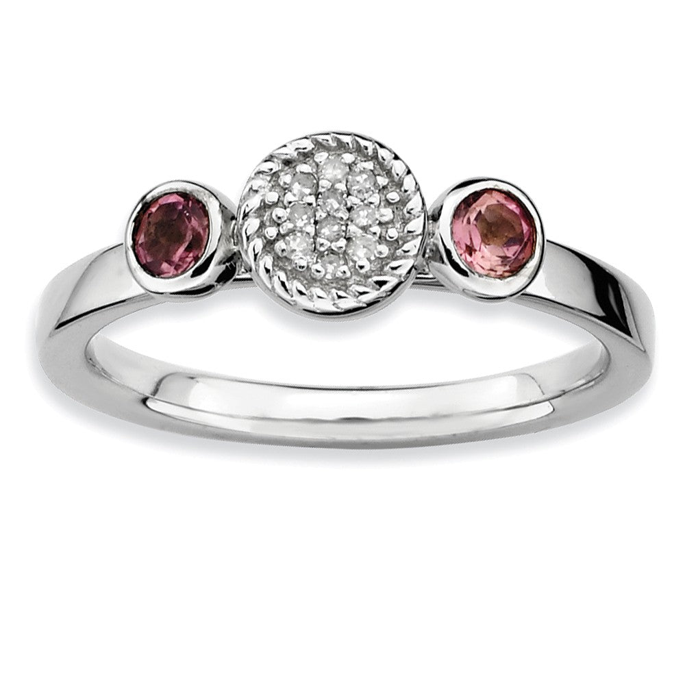 Sterling Silver Stackable Pink Tourmaline &amp; .05 Ctw HI/I3 Diamond Ring, Item R9358 by The Black Bow Jewelry Co.