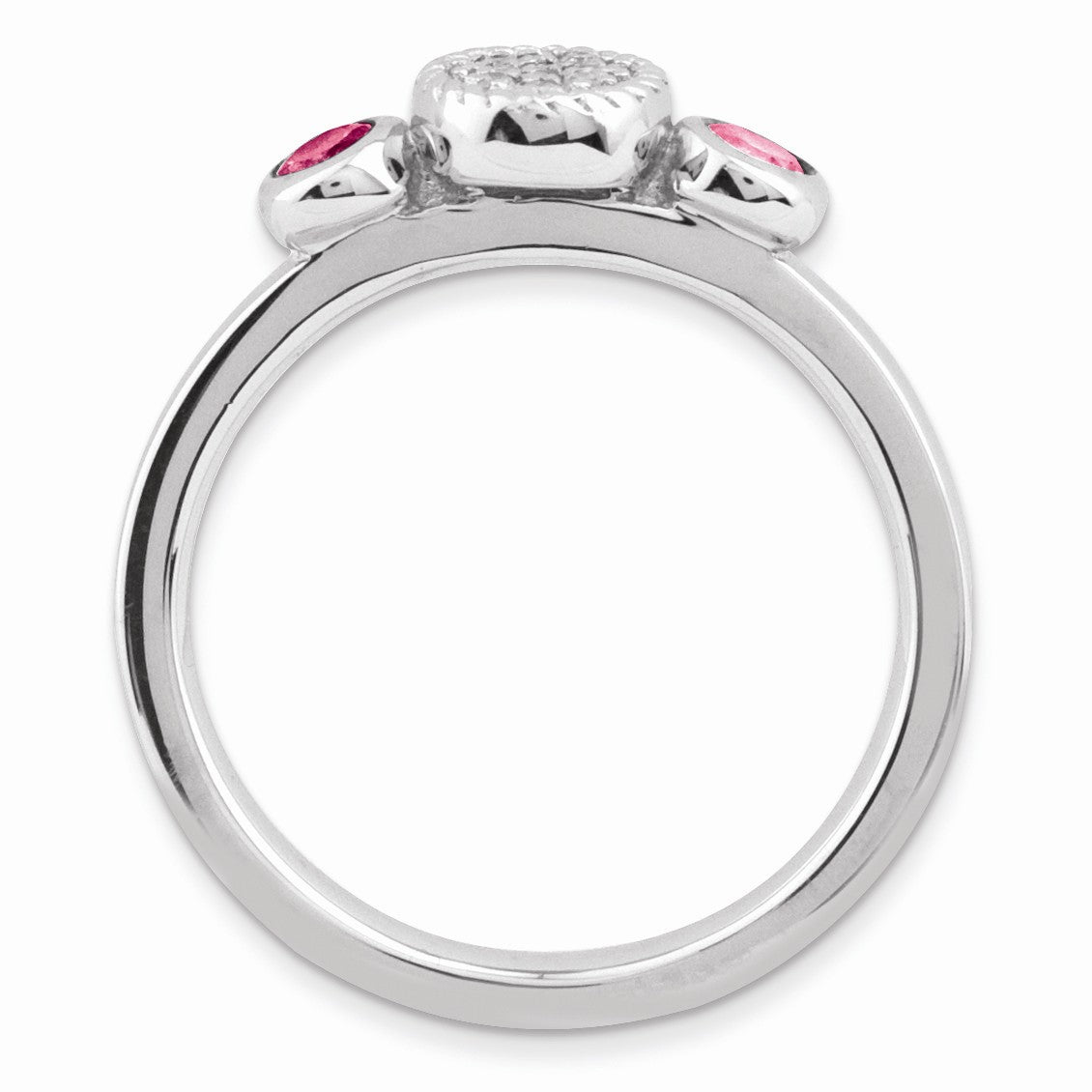 Alternate view of the Sterling Silver Stackable Pink Tourmaline &amp; .05 Ctw HI/I3 Diamond Ring by The Black Bow Jewelry Co.