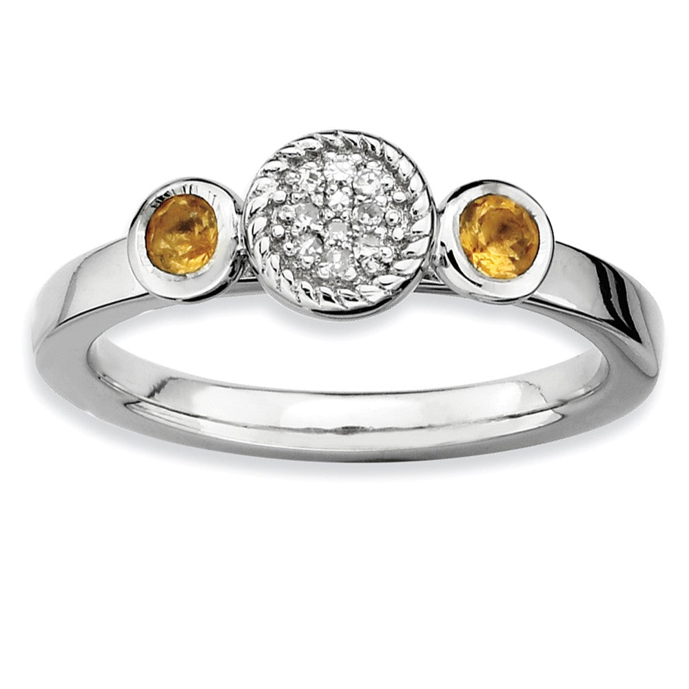 Sterling Silver Stackable Citrine &amp; .05 Ctw HI/I3 Diamond Ring, Item R9359 by The Black Bow Jewelry Co.