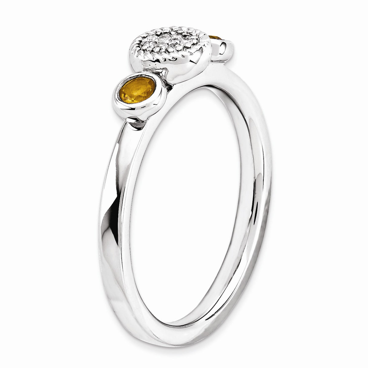 Alternate view of the Sterling Silver Stackable Citrine &amp; .05 Ctw HI/I3 Diamond Ring by The Black Bow Jewelry Co.