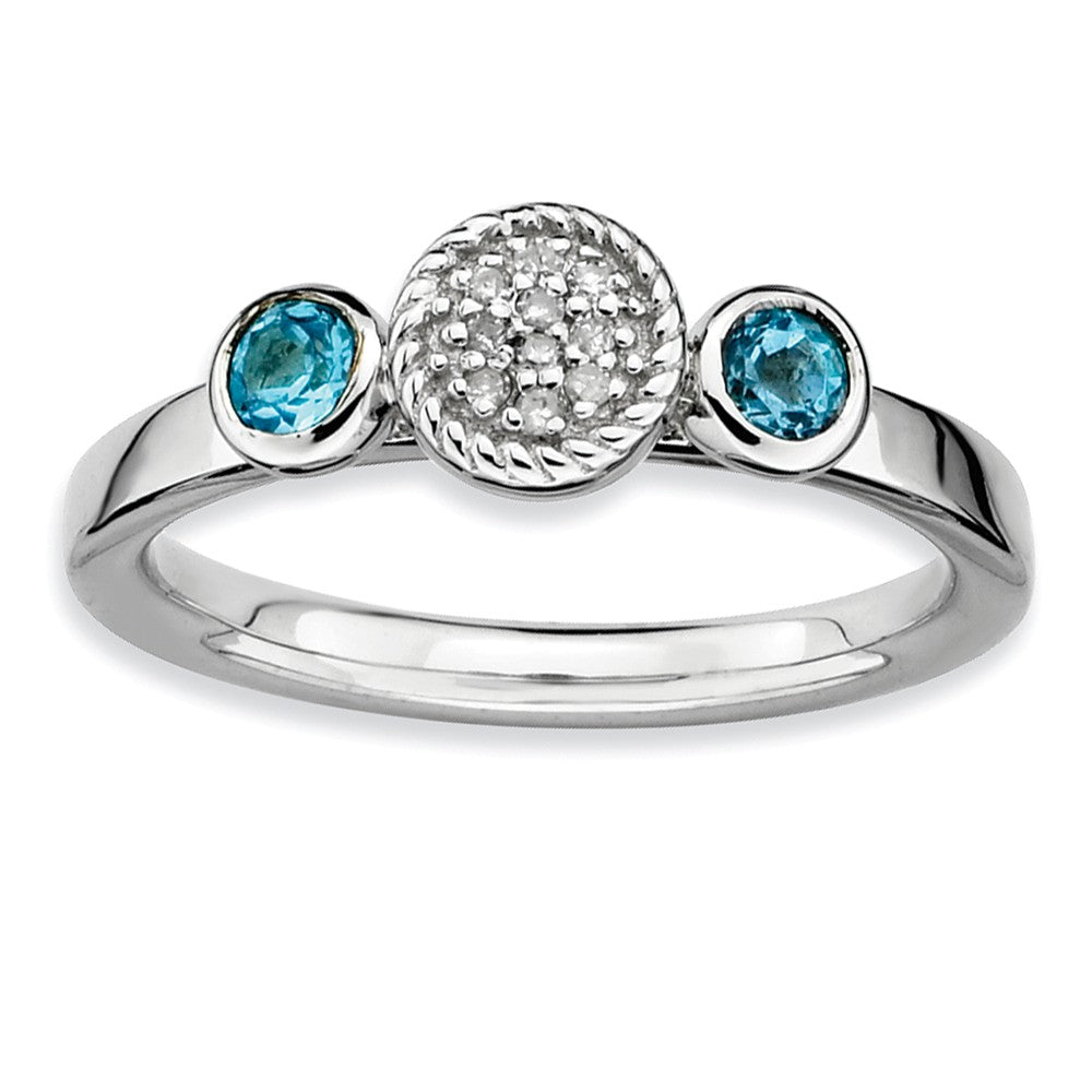 Sterling Silver Stackable Blue Topaz &amp; .05 Ctw HI/I3 Diamond Ring, Item R9360 by The Black Bow Jewelry Co.