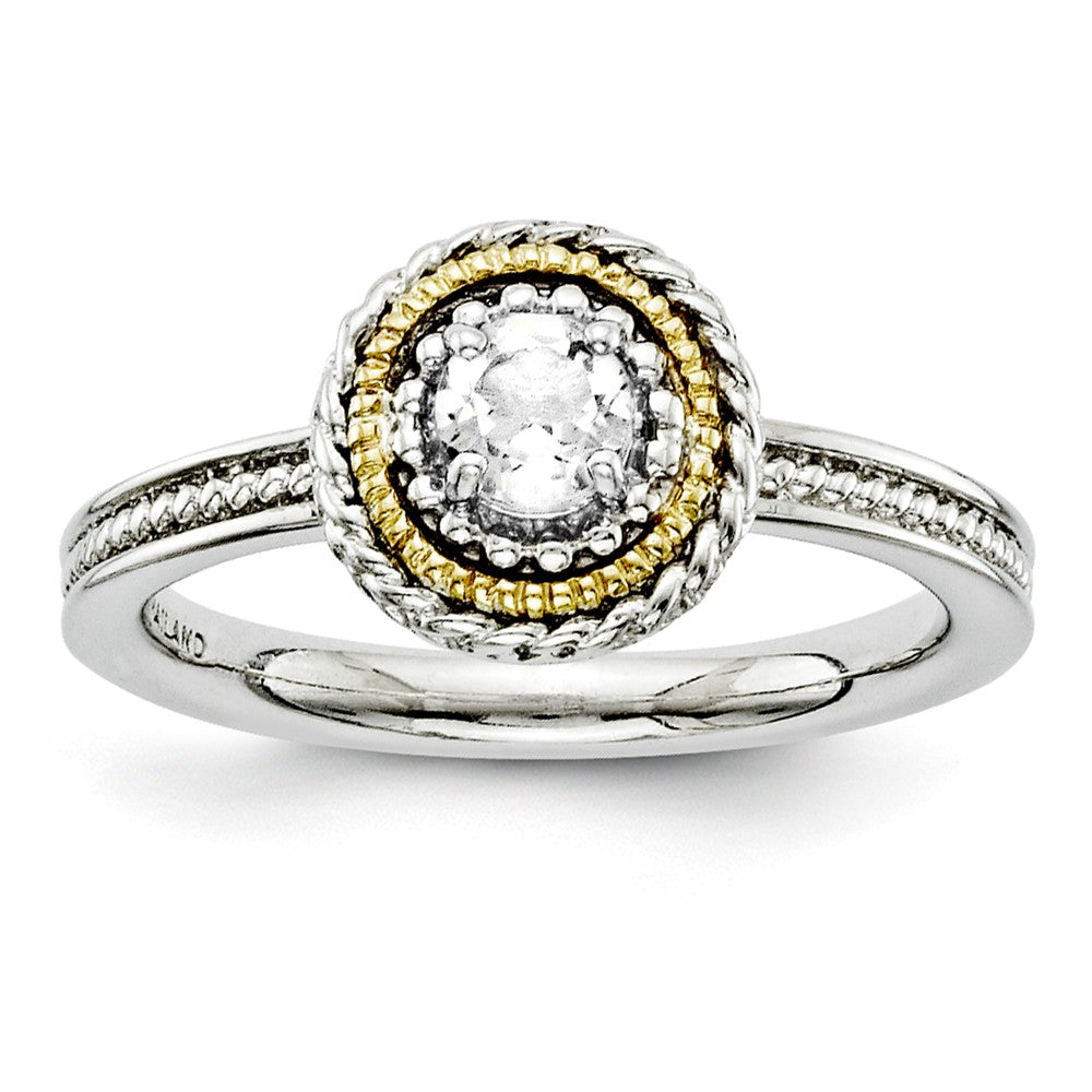 Sterling Silver &amp; 14K Gold Plated Stackable White Topaz Ring, Item R9362 by The Black Bow Jewelry Co.