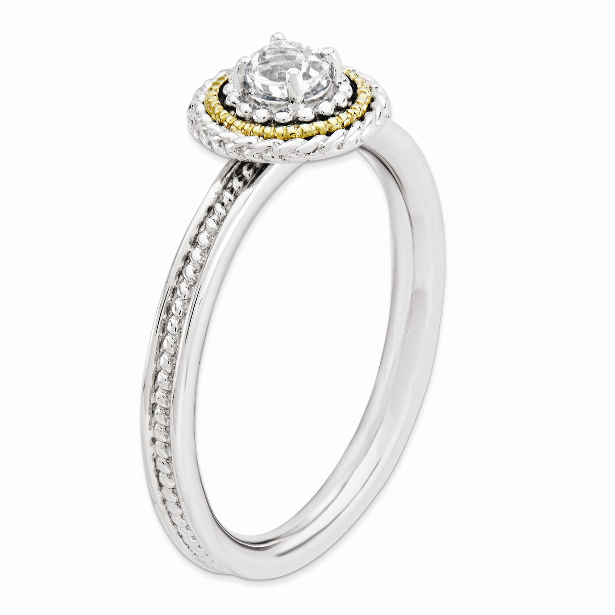 Alternate view of the Sterling Silver &amp; 14K Gold Plated Stackable White Topaz Ring by The Black Bow Jewelry Co.