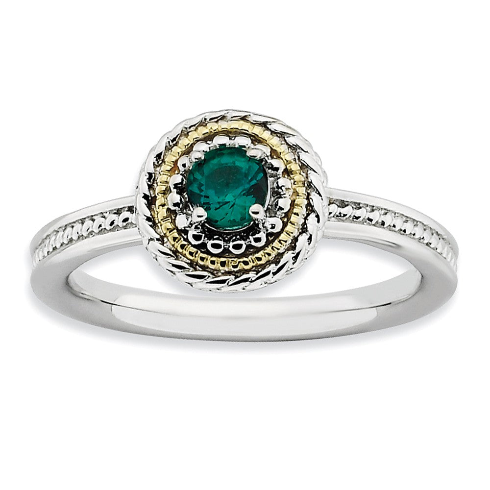 Sterling Silver &amp; 14K Gold Plated Stackable Created Emerald Ring, Item R9363 by The Black Bow Jewelry Co.