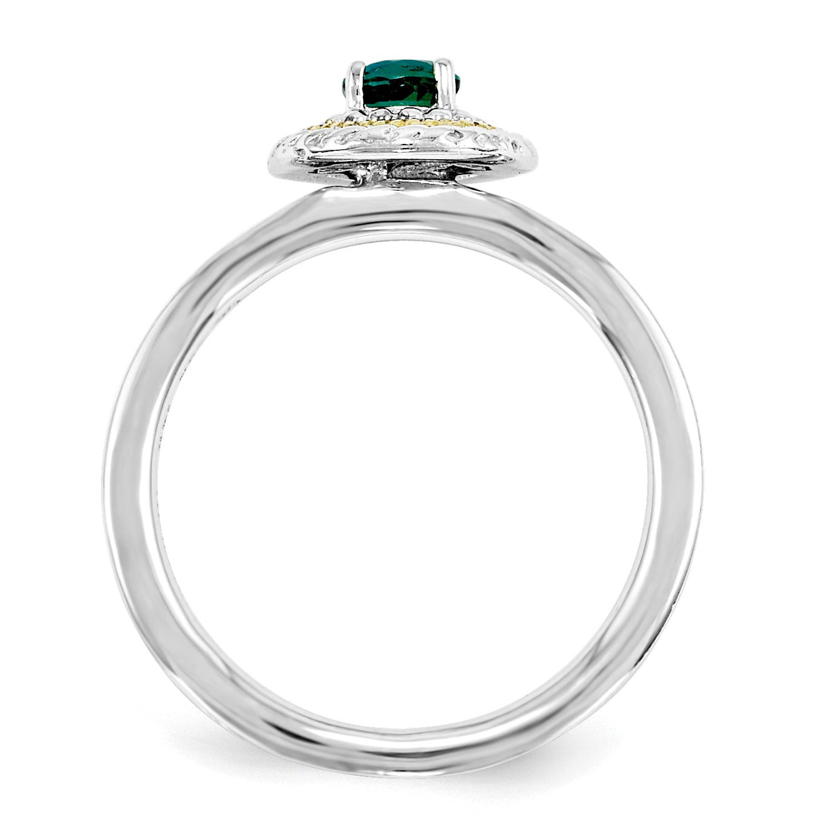 Alternate view of the Sterling Silver &amp; 14K Gold Plated Stackable Created Emerald Ring by The Black Bow Jewelry Co.
