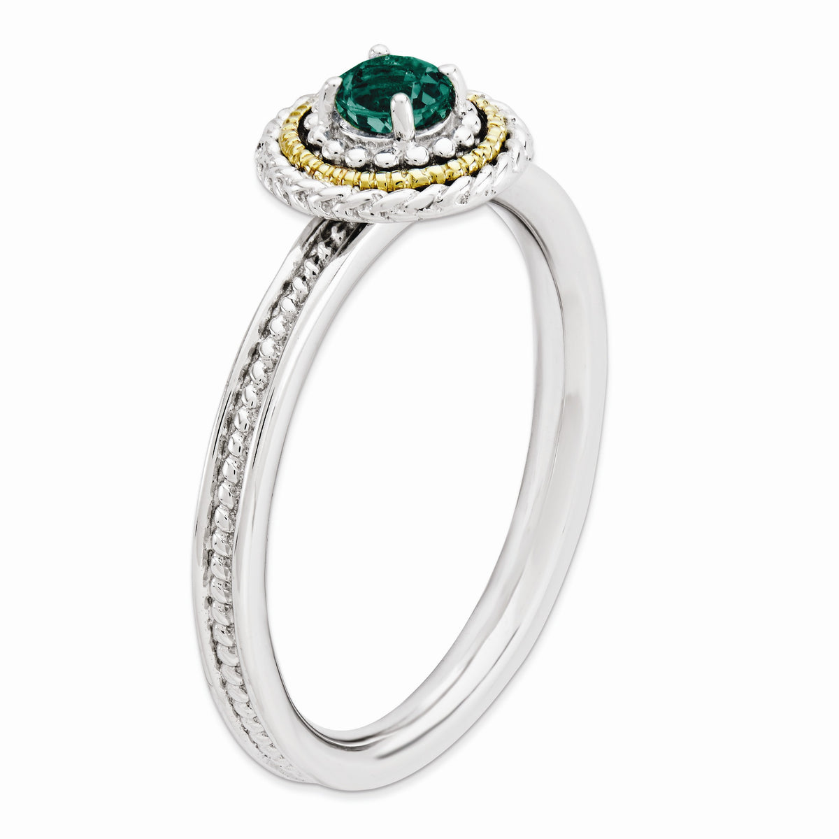 Alternate view of the Sterling Silver &amp; 14K Gold Plated Stackable Created Emerald Ring by The Black Bow Jewelry Co.