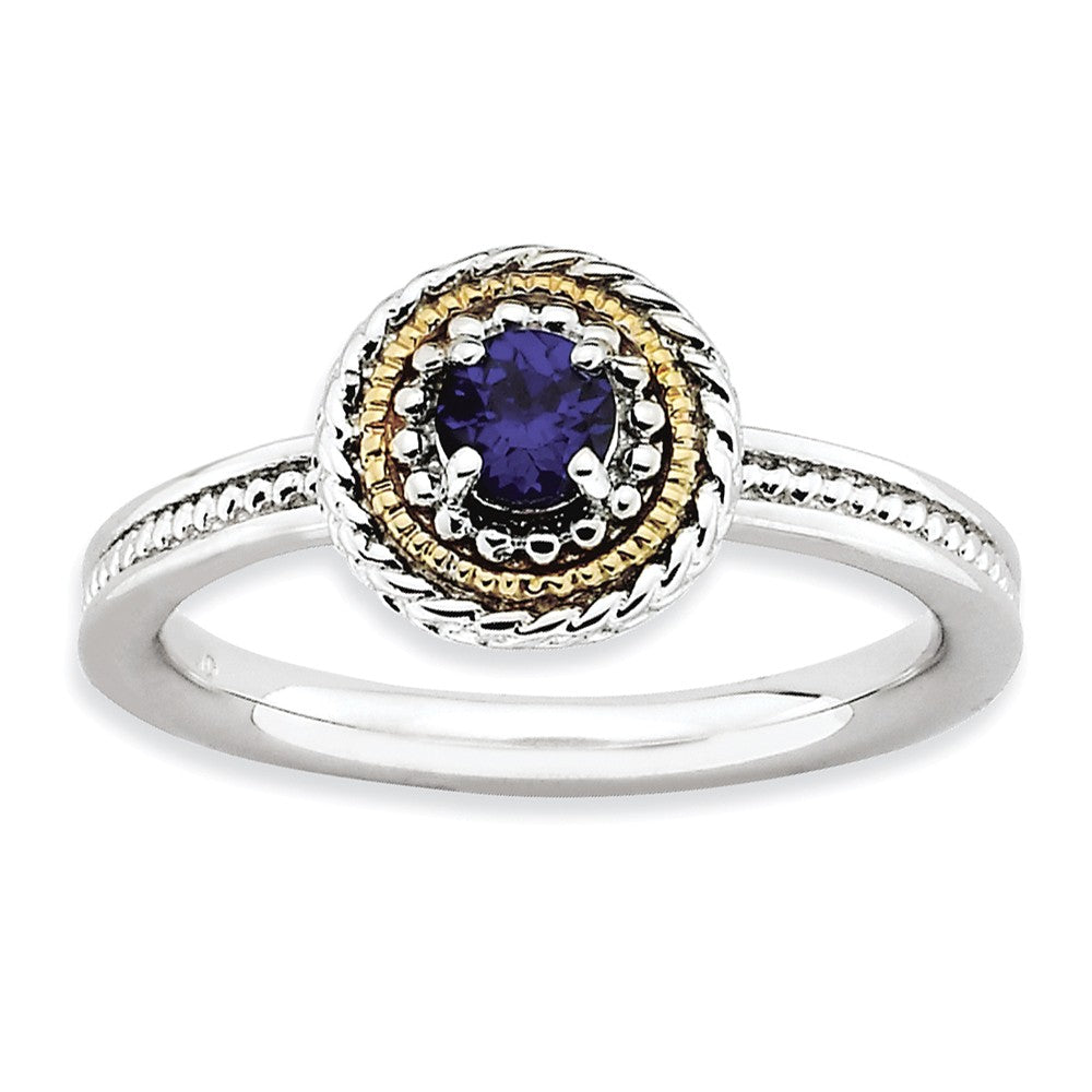 Sterling Silver &amp; 14K Gold Plated Stackable Created Sapphire Ring, Item R9367 by The Black Bow Jewelry Co.