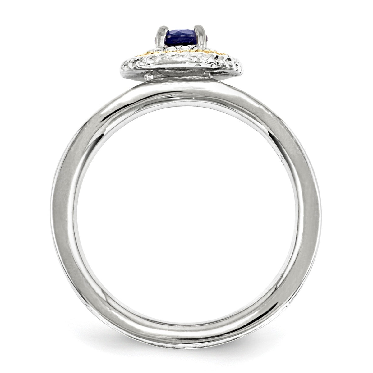 Alternate view of the Sterling Silver &amp; 14K Gold Plated Stackable Created Sapphire Ring by The Black Bow Jewelry Co.