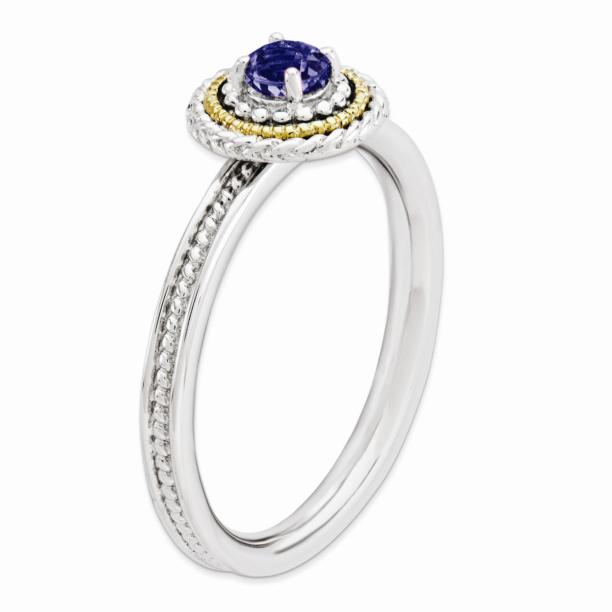 Alternate view of the Sterling Silver &amp; 14K Gold Plated Stackable Created Sapphire Ring by The Black Bow Jewelry Co.