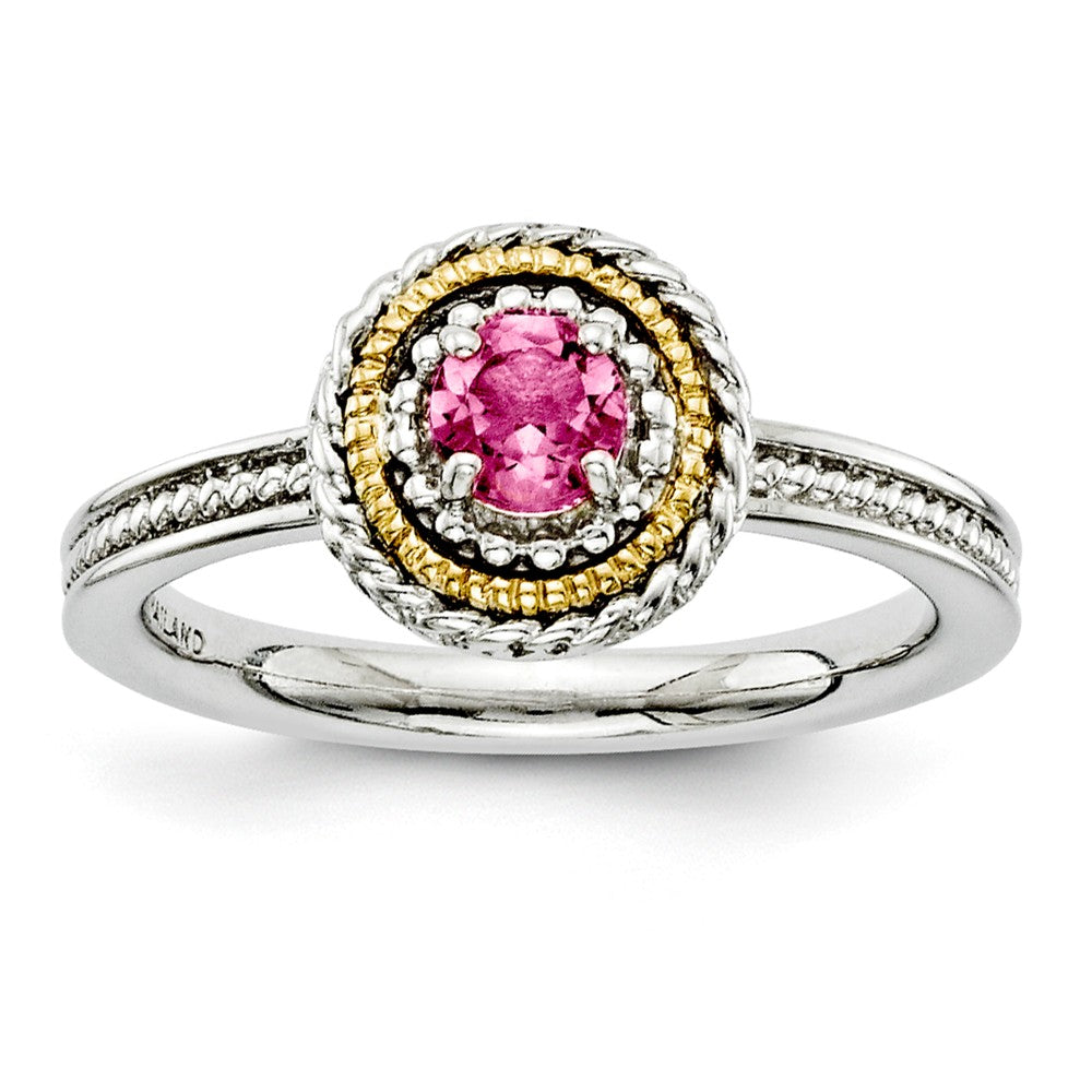 Sterling Silver &amp; 14K Gold Plated Stackable Pink Tourmaline Ring, Item R9368 by The Black Bow Jewelry Co.