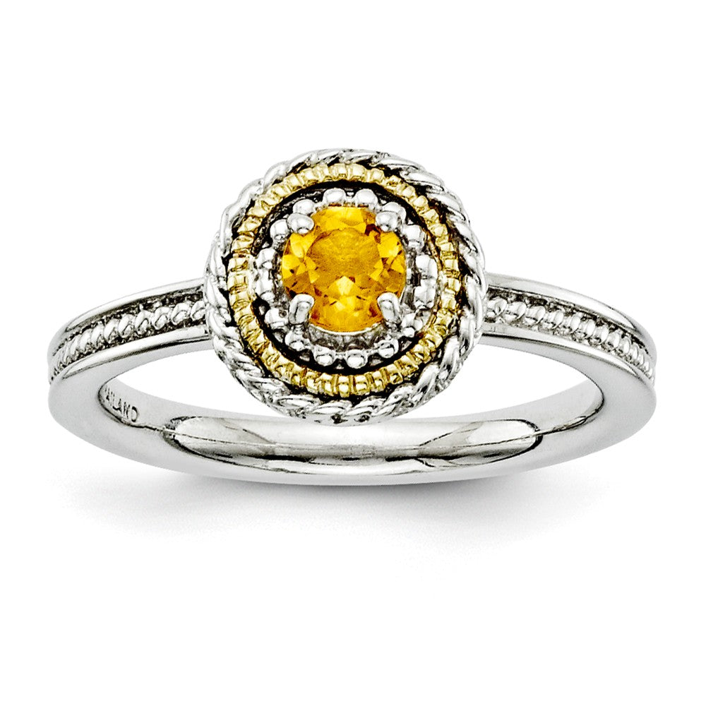 Sterling Silver &amp; 14K Gold Plated Stackable Citrine Ring, Item R9369 by The Black Bow Jewelry Co.