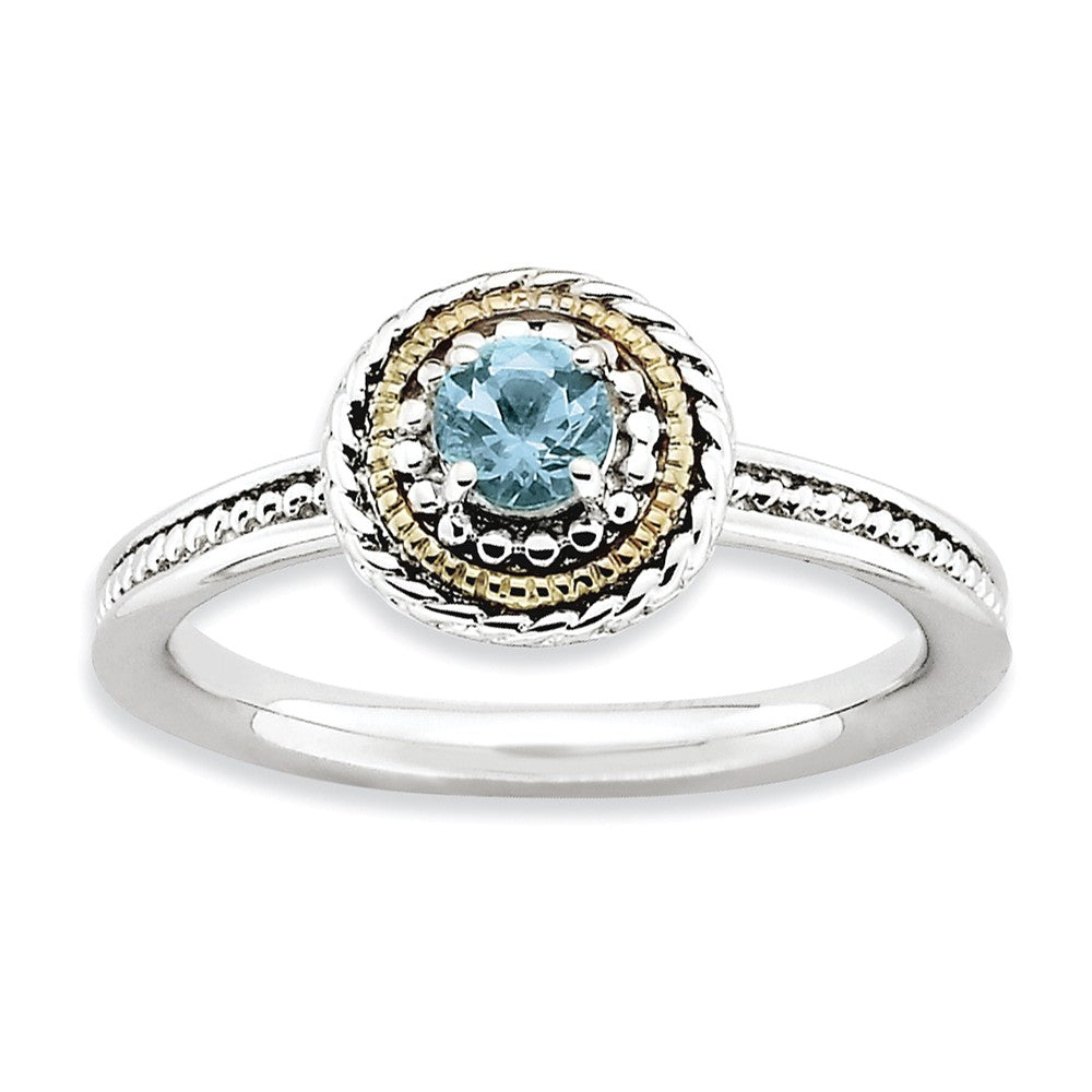 Sterling Silver &amp; 14K Gold Plated Stackable Blue Topaz Ring, Item R9370 by The Black Bow Jewelry Co.