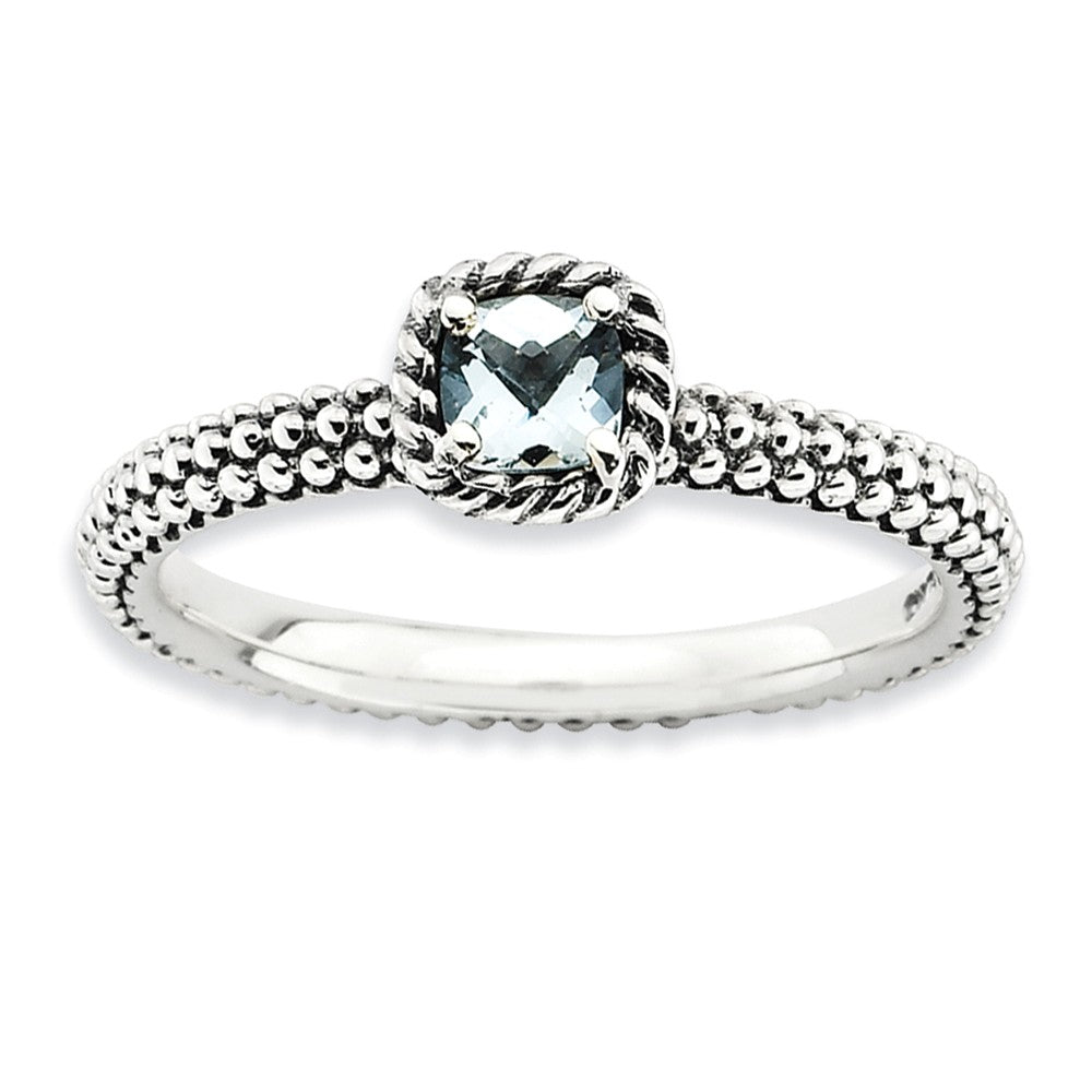 Antiqued Sterling Silver Stackable Aquamarine Ring, Item R9381 by The Black Bow Jewelry Co.