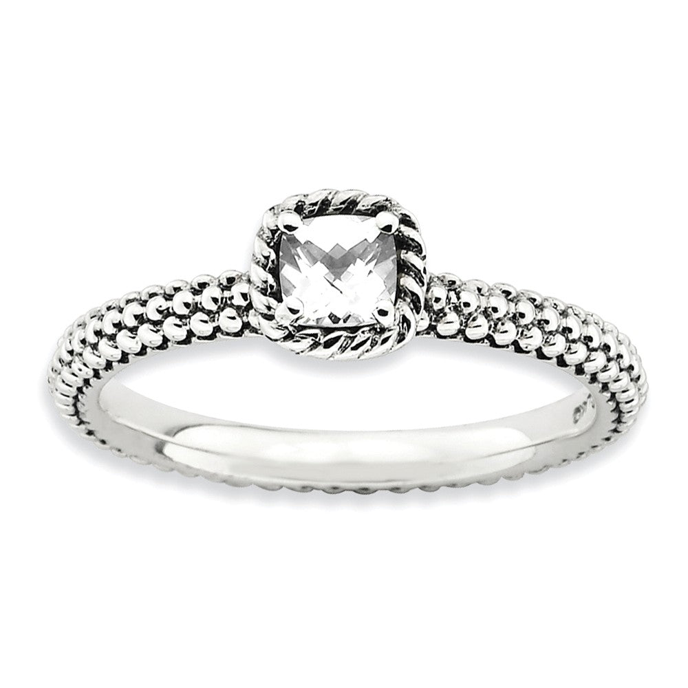 Antiqued Sterling Silver Stackable White Topaz Ring, Item R9382 by The Black Bow Jewelry Co.