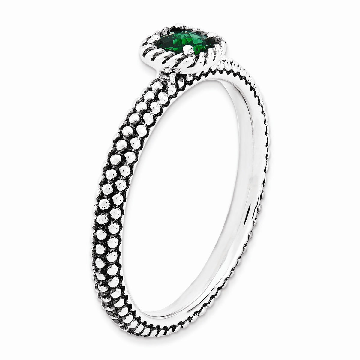 Alternate view of the Antiqued Sterling Silver Stackable Created Emerald Ring by The Black Bow Jewelry Co.