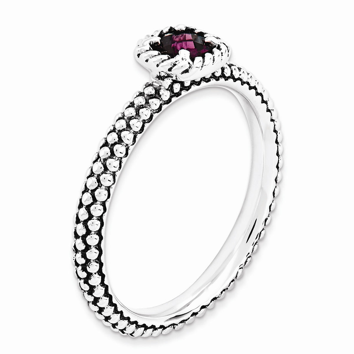 Alternate view of the Antiqued Sterling Silver Stackable Rhodolite Garnet Ring by The Black Bow Jewelry Co.