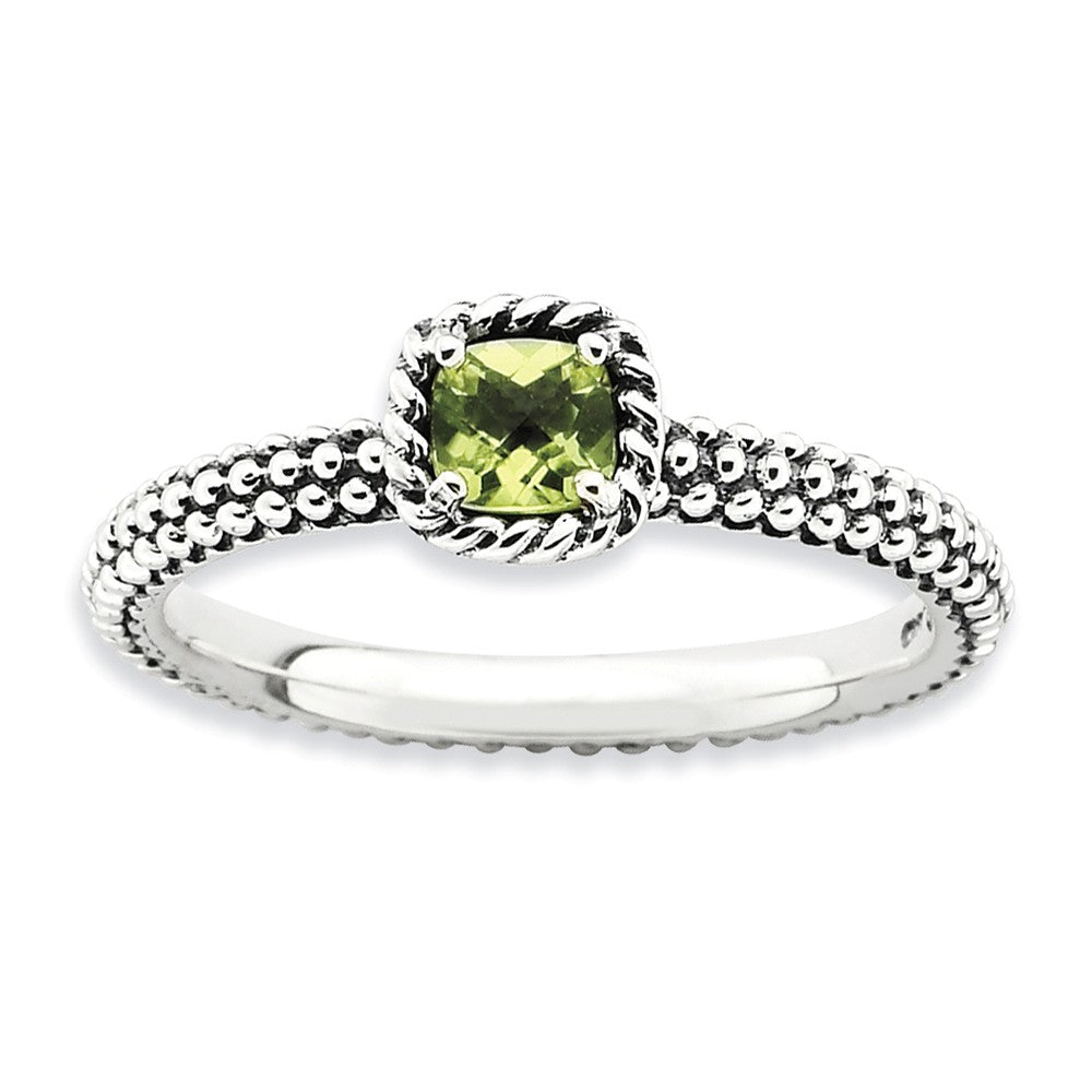 Antiqued Sterling Silver Stackable Peridot Ring, Item R9386 by The Black Bow Jewelry Co.