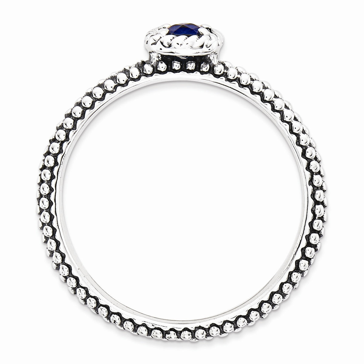 Alternate view of the Antiqued Sterling Silver Stackable Created Sapphire Ring by The Black Bow Jewelry Co.