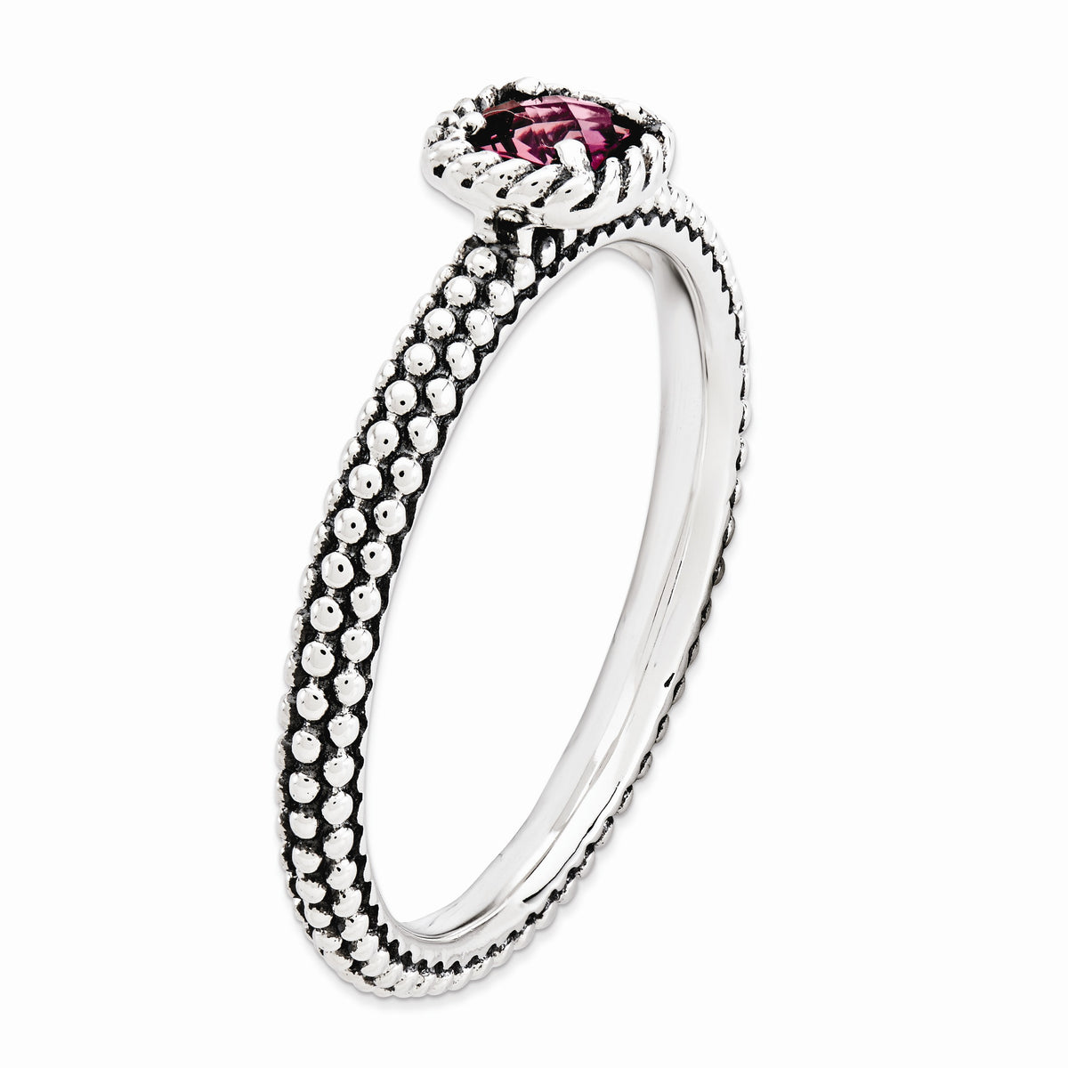 Alternate view of the Antiqued Sterling Silver Stackable Pink Tourmaline Ring by The Black Bow Jewelry Co.