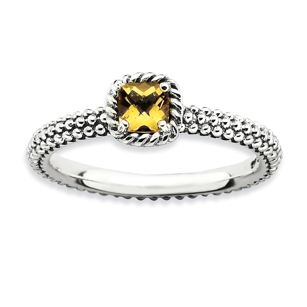 Antiqued Sterling Silver Stackable Citrine Ring, Item R9389 by The Black Bow Jewelry Co.