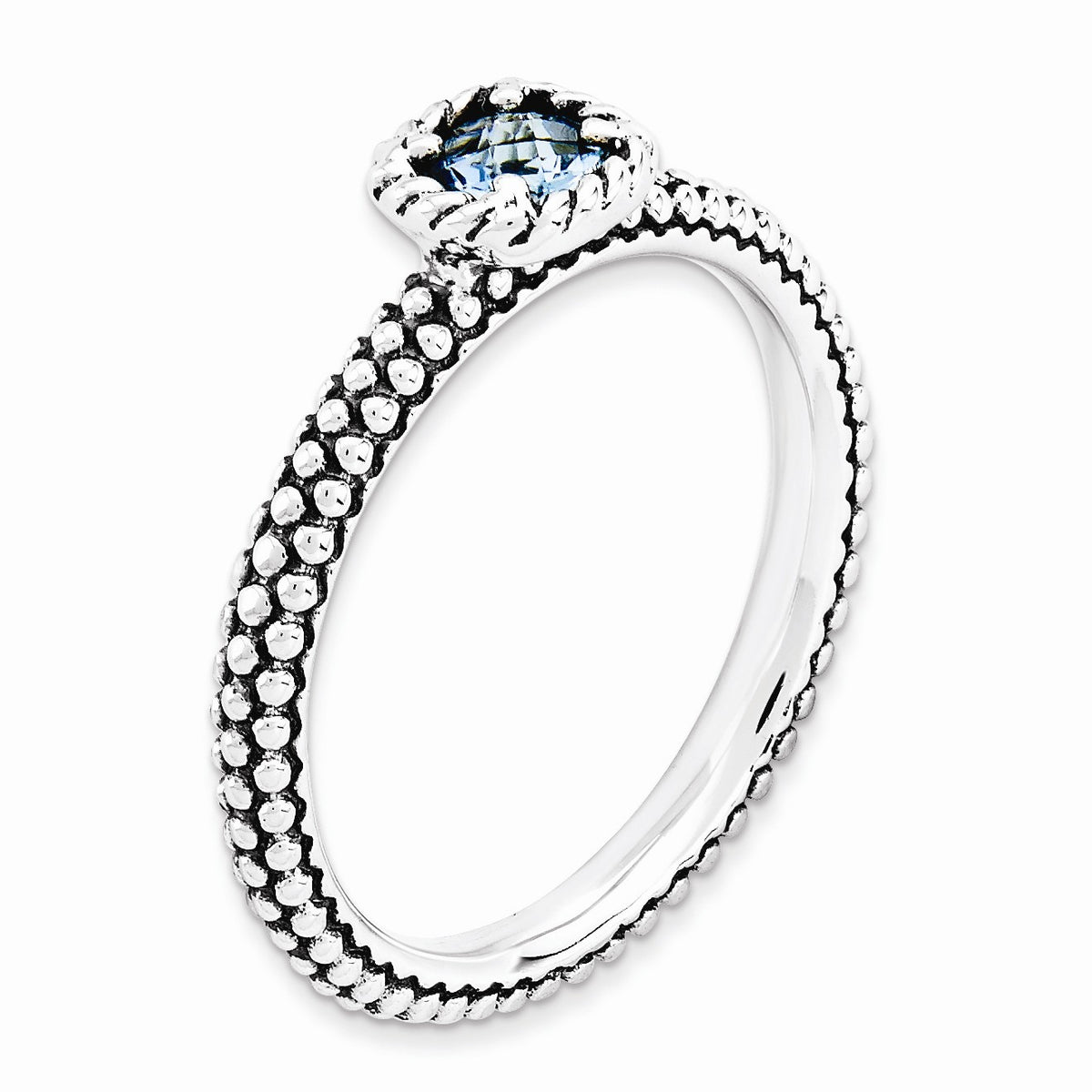 Alternate view of the Antiqued Sterling Silver Stackable Blue Topaz Ring by The Black Bow Jewelry Co.