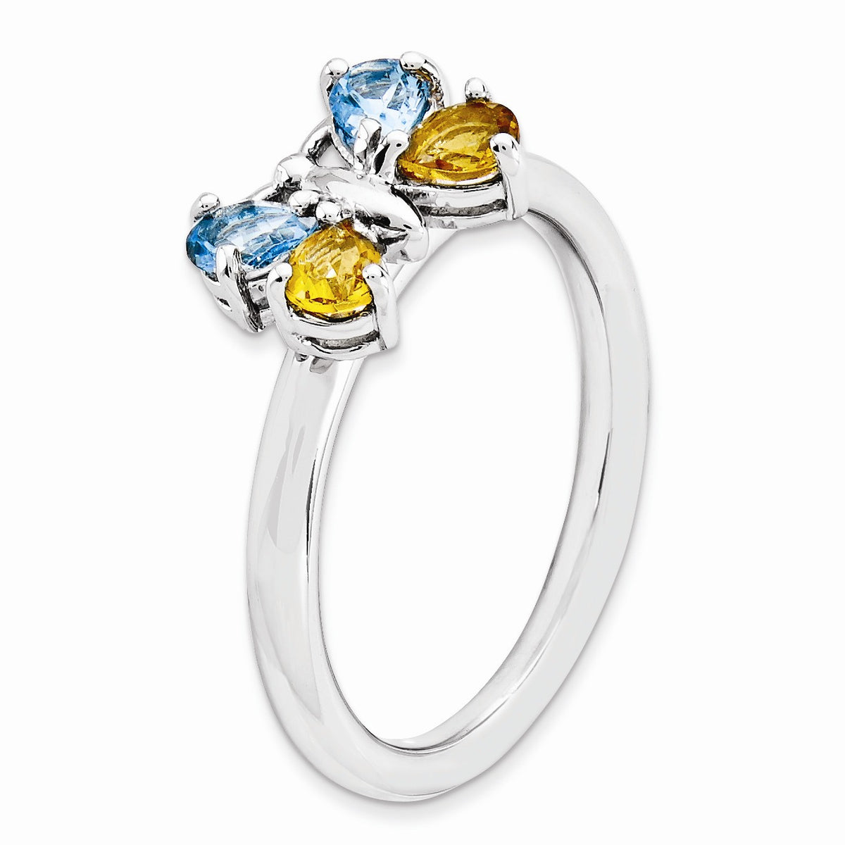 Alternate view of the Silver Stackable Blue Topaz and Citrine Gemstone Butterfly Ring by The Black Bow Jewelry Co.