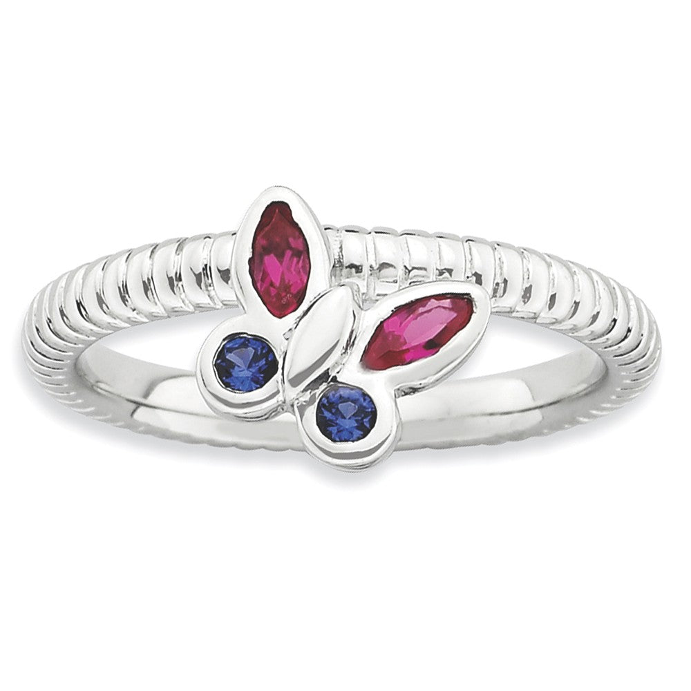 Sterling Silver Stackable Created Ruby Created Sapphire Butterfly Ring, Item R9395 by The Black Bow Jewelry Co.