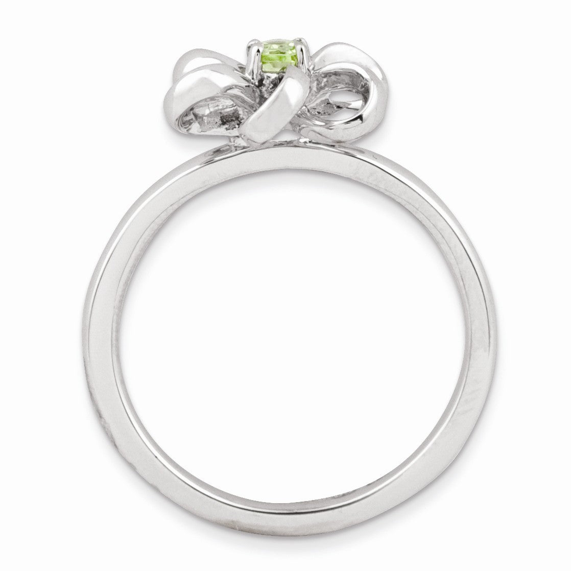 Alternate view of the Silver Stackable 12mm .12 Carat Peridot Flower Ring by The Black Bow Jewelry Co.