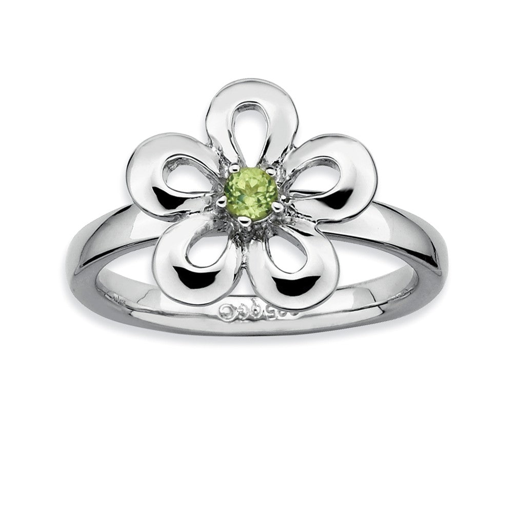 Silver Stackable 13mm .12 Carat Peridot Flower Ring - The Black