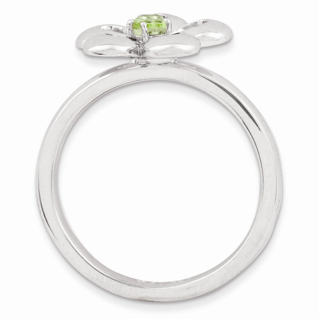 Alternate view of the Silver Stackable 13mm .12 Carat Peridot Flower Ring by The Black Bow Jewelry Co.