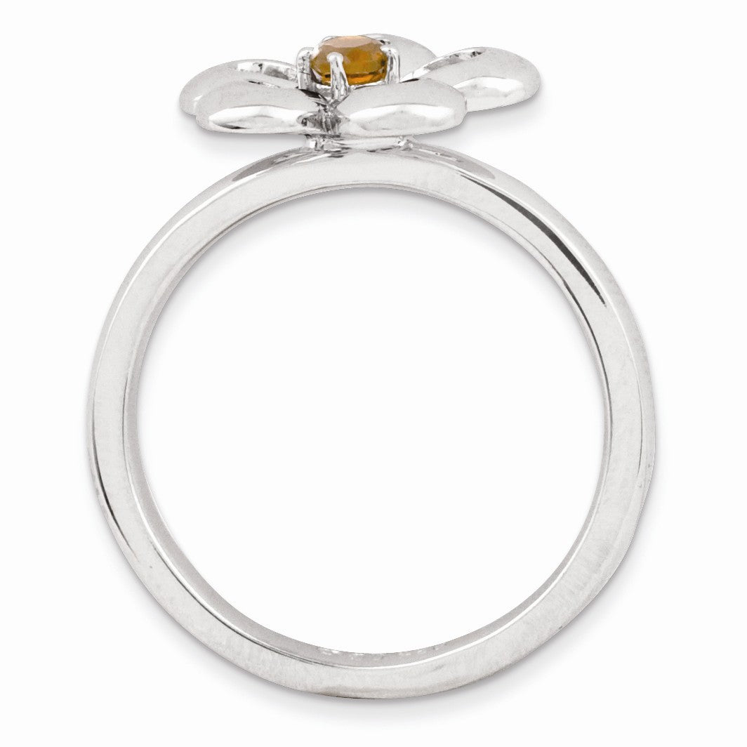 Alternate view of the Silver Stackable 13mm 1/10 Carat Citrine Flower Ring by The Black Bow Jewelry Co.