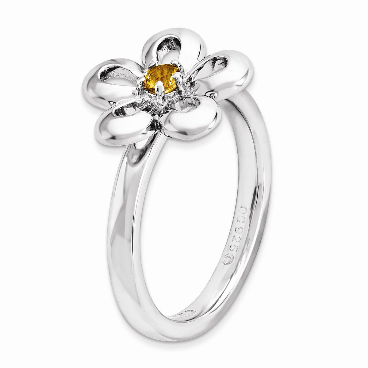 Alternate view of the Silver Stackable 13mm 1/10 Carat Citrine Flower Ring by The Black Bow Jewelry Co.