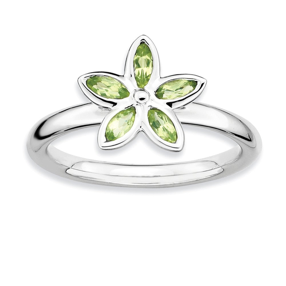 Silver Stackable .41 Cttw Peridot Flower Ring, Item R9409 by The Black Bow Jewelry Co.