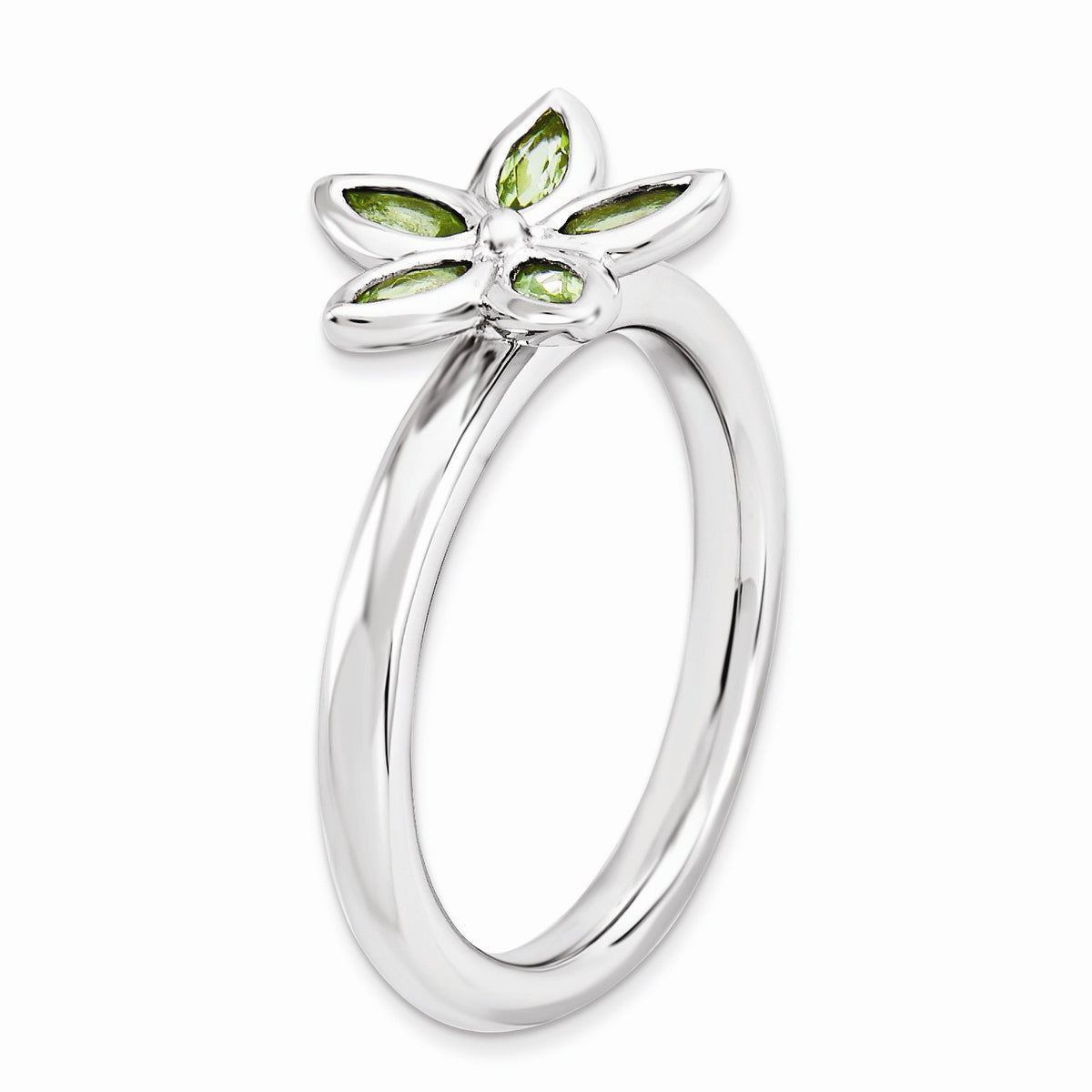 Alternate view of the Silver Stackable .41 Cttw Peridot Flower Ring by The Black Bow Jewelry Co.