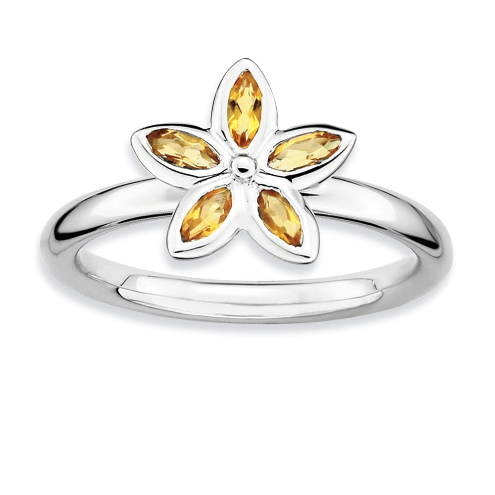 Silver Stackable 1/3 Cttw Citrine Flower Ring, Item R9410 by The Black Bow Jewelry Co.