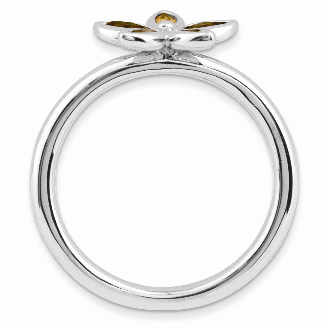 Alternate view of the Silver Stackable 1/3 Cttw Citrine Flower Ring by The Black Bow Jewelry Co.