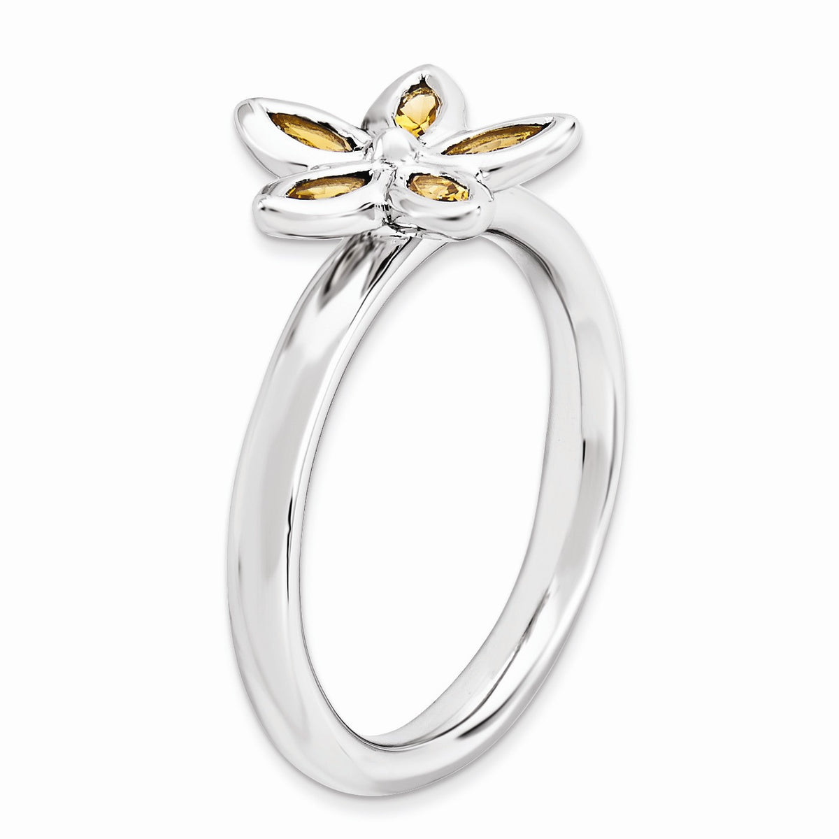 Alternate view of the Silver Stackable 1/3 Cttw Citrine Flower Ring by The Black Bow Jewelry Co.