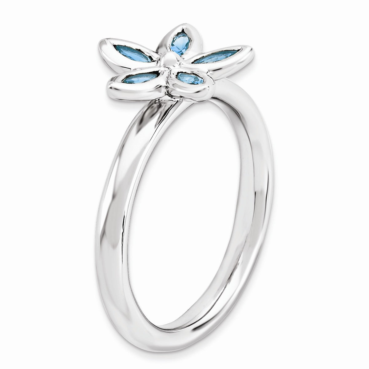 Alternate view of the Silver Stackable .44 Cttw Blue Topaz Flower Ring by The Black Bow Jewelry Co.