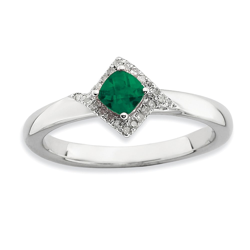 Stackable Created Emerald &amp; .10 Ctw HI/I3 Diamond Sterling Silver Ring, Item R9414 by The Black Bow Jewelry Co.