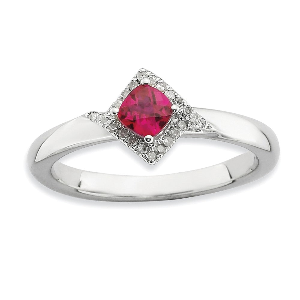 Stackable Created Ruby and 1/10 Ctw HI/I3 Diamond Sterling Silver Ring, Item R9415 by The Black Bow Jewelry Co.